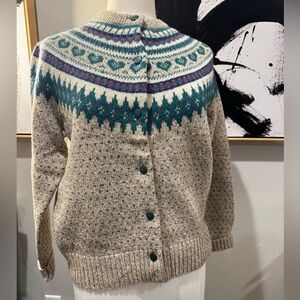 Vintage The Woolrich Woman Wool Sweetheart Cardigan Sweater Nordic Fair Isle